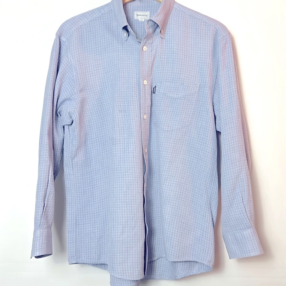 Vintage 1990's Burberrys Men's Dress Shirt Blue Plaid Size LY
